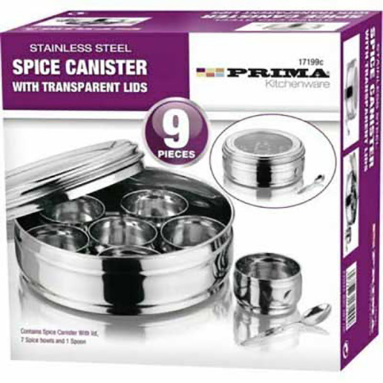 9pc S/S SPICE CANISTER WITH TRANSPARENT LIDS