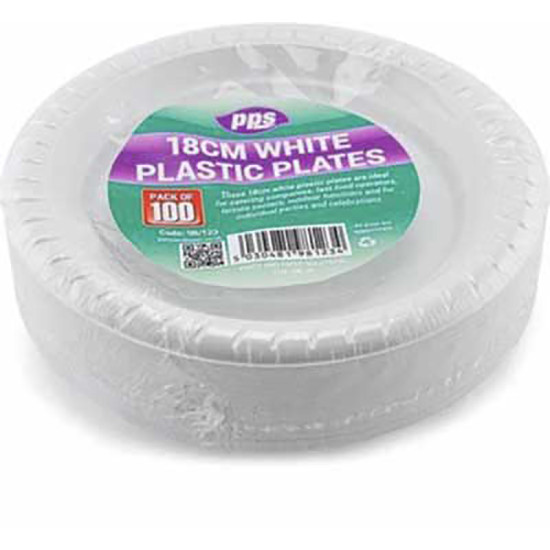 18cm PLASTIC PLATES WHITE 100pk