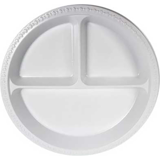 PLATES PLASTIC WHITE 3 COMPARTMENTS 50PC/12