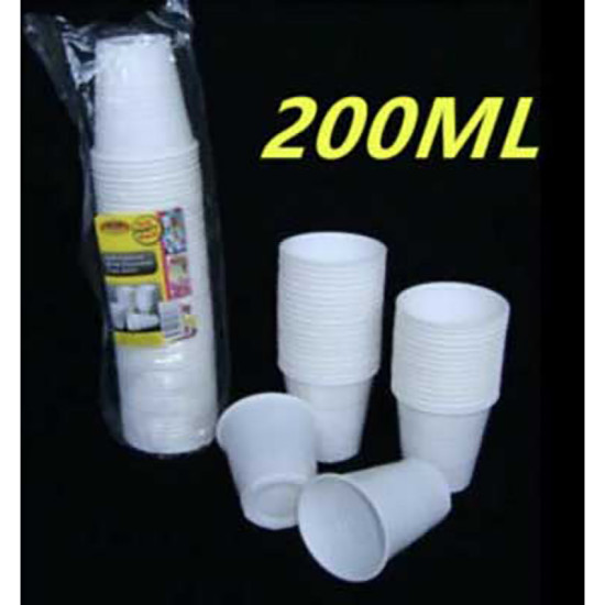 DRINKS CUP PLASTIC WHITE 200ml 60pc/30