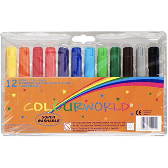 12PK COLOURED FIBRE PENS