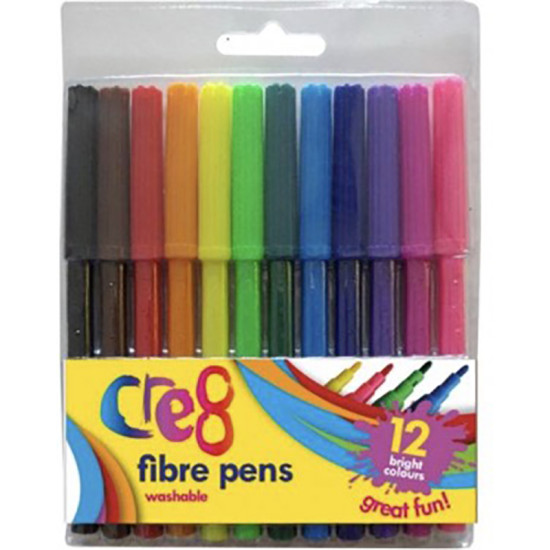 FIBRE PENS - 12 COLOURS